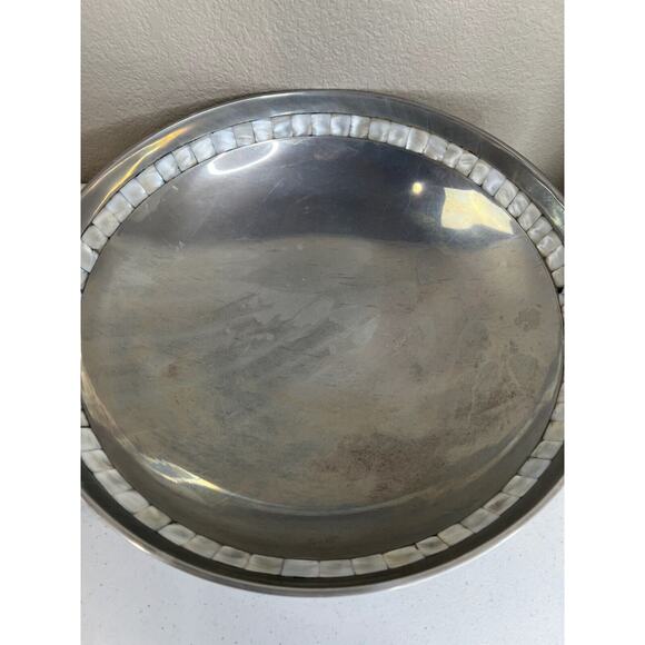 Vintage Towle Silversmiths Silver Aluminum Decorative Mother of Pearl Inlay Bowl - Picture 2 of 7